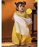 Vastramay Cotton Woven Half Sleeves Striped Choli & Lehenga Set With Dupatta & Applique - Yellow