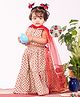 Vastramay Cotton Woven Sleeveless Choli & Lehenga Set With Floral Print & Dupatta - Red