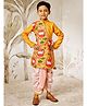 Vastramay Muslin Woven Full Sleeves Kurta and Dhoti Set with Cow Print in Mustard for 4-5 Years