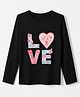 Lazy Bones Cotton Sinker Knit Full Sleeves T-Shirt with Floral and Love Print in Black
