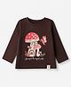 Ollypop Cotton Sinker Knit T-Shirt with Full Sleeves and Mushroom Print in Brown