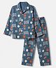Ollypop Cotton Sinker Knit Full Sleeves Co-Ords Shirt & Pyjama Night Suit with Football Print - Blue