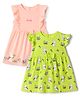 Babyhug Cotton Single Jersey Knit Sleeveless Frock with Rabbit Print Pack of 2 in Pink Green