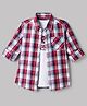 Pine Kids 100% Cotton Woven Full Sleeves Tartan Checks Shirt and Tank Top with Street Competition Print - Red