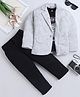 Fourfolds Cotton Blend Woven Full Sleeves Textured Geometric Printed Blazer & Trousers With Tee Set - Grey