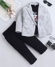 Fourfolds Cotton Blend Woven Full Sleeves Checked Blazer & Trousers With Tee Set - Grey