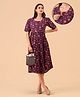 The Mom Store Cotton Woven Half Sleeves Floral Printed Maternity Dress With Front Nursing Access - Purple