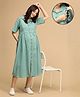 The Mom Store Cotton Flax Woven Half Sleeves Solid Shirt Style Maternity Dress With Side Zipper Nursing Access - Teal
