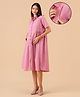 The Mom Store Cotton Flax Woven Half Sleeves Solid Shirt Style Maternity Dress With Side Zipper Nursing Access - Pink