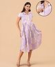 The Mom Store Cotton Woven Half Sleeves Floral Printed Maternity Dress With Front Open Nursing Access - Lavender