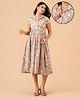 The Mom Store Cotton Woven Half Sleeves Floral Printed Maternity Dress With Front Open Nursing Access - Beige