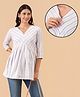 The Mom Store Cotton Woven Three Fourth Sleeves Striped Maternity Top With Front Zipper Nursing Access - White