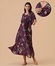 The Mom Store Cotton Woven Half Sleeves Floral Printed Maternity Kaftan Style Nighty With Front Open Nursing Access - Multi Colour
