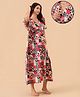 The Mom Store Cotton Woven Half Sleeves Floral Motifs Printed Maternity Kaftan Style Nighty With Front Open Nursing Access - Multi Colour