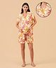 The Mom Store Cotton Woven Half Sleeves Palm Trees Printed Coordinating Shirt & Shorts Night Suit - Multi Colour