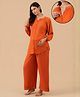 The Mom Store Cotton Woven Three Fourth Sleeves Solid Shirt & Pajama Maternity Nightwear With Front Open Nursing Access - Rust Orange