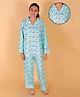 The Mom Store Cotton Woven Full Sleeves Typography Printed Coordinating Maternity Shirt & Pant Night Suit - Aqua Blue