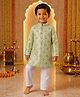 Ridokidz Cotton Woven Full Sleeves Floral Foil Print Kurta Pajama Set - Light Green