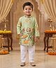 Ridokidz Cotton Woven Full Sleeves Floral & Animal Printed Kurta Pajama Set - Light Green