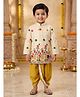 Ridokidz Cotton Woven Full Sleeves Kurta Dhoti Set with Elephant & Floral Embroidery - Cream