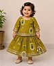 BAATCHEET Cotton Woven Three Fourth Sleeves Floral Motifs Printed & Lace Embellished Lehenga Choli Set - Green