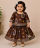 BAATCHEET Cotton Woven Three Fourth Sleeves Floral Motifs Printed & Lace Embellished Lehenga Choli Set - Brown