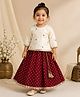BAATCHEET Cotton Woven Three Fourth Sleeves Floral Embroidered & Lace Embellished Lehenga Choli Set - Red