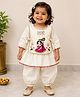 BAATCHEET Cotton Woven Three Fourth Sleeves Beads Embellished Laado Text & Radharani Embroidered Kurti & Salwar Set - Off White