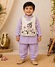 BAATCHEET Cotton Woven Full Sleeves Solid Kurta & Pyjama With Beads Embellished Kanha Text & Krishna Embroidered Jacket - Lavender