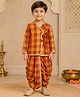 BAATCHEET Cotton Woven Full Sleeves Checked & Lace Embellished Angrakha Dhoti Set - Orange