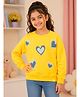 Kiddopanti Fleece Knit Full Sleeves Heart Patch Detailed & Pearl Embellished Light Winter Sweatshirt - Yellow