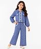 CrayonFlakes Cotton Woven Full Puffed Sleeves Gingham Checked Coordinating Top & Pants Set - Blue