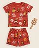 Tiny Hugs Cotton Knit Half Sleeves Animals & Car Printed Coordinating Tee & Shorts Set - Red