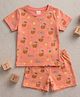 Tiny Hugs Cotton Knit Half Sleeves Coconuts Printed Coordinating Tee & Shorts Set - Peach