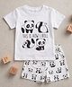 Tiny Hugs Cotton Knit Half Sleeves Panda Printed Coordinating Tee & Shorts Set - White