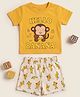 Tiny Hugs Cotton Knit Half Sleeves Bananas & Monkey Printed Tee & Shorts Set - Yellow