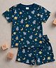 Tiny Hugs Cotton Knit Half Sleeves Space Theme Printed Coordinating Tee & Shorts Set - Navy Blue