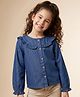 Pine Kids Cotton Mix Woven Denim Top with Full Sleeves in Navy Blue