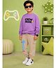 Kiddopanti Fleece Knit Full Sleeves Crew Mode Text Printed Winter Sweatshirt & Joggers Set - Lilac & Beige