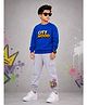 Kiddopanti Fleece Knit Full Sleeves City Mood Text Printed Winter Sweatshirt & Joggers Set - Royal Blue & Grey Melange