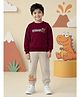 Kiddopanti Fleece Knit Full Sleeves Stomp Text Printed Winter Sweatshirt & Joggers Set - Maroon & Beige