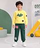 Kiddopanti Fleece Knit Full Sleeves Brooklyn Club Text Printed Winter Sweatshirt & Joggers Set - Yellow & Green
