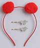 Tia Hair Accessories Pom Pom Applique Detailed & Stone Embellished Hair Accessories Set - Red & Gold