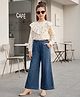 OLLINGTON ST. Cotton Mix Woven Full Sleeves Embroidered Top & Denim Jeans Set - White & Navy Blue