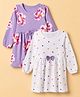 Doodle Poodle Single Jersey Knit Full Sleeves Frock With Polka Dot & Floral Print in White Purple Pack of 2