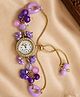 Kamule Floral Applique & Beads Detailed Bracelet Analogue Watch - Purple