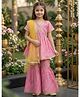 Cutiekins Cotton Blend Woven Half Sleeves Striped Coordinating Kurti Sharara Set With Dupatta - Pink & Yellow