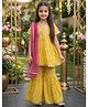 Cutiekins Cotton Blend Woven Half Sleeves Striped Coordinating Kurti Sharara Set With Dupatta - Yellow & Pink