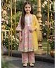 Cutiekins Viscose Rayon Woven Three Fourth Bell Sleeves Gota Lace Embellished & Floral Printed Kurti Salwar Set With Dupatta - Pink & Multi Colour