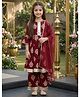 Cutiekins Viscose Rayon Woven Three Fourth Sleeves Gota Lace Embellished & Floral Motif Printed Kurti Salwar Set With Dupatta - Maroon & Cream